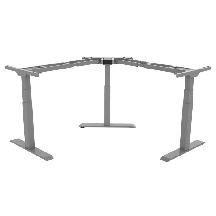 Höhenverstellbarer Schreibtisch Gestell Schreibtischgestell für Eckschreibtisch Pro+ mit Belastbarkeit bis 150 kg und 3 Motoren Kollisionsschutz LED-Anzeige in Grau Draufsicht