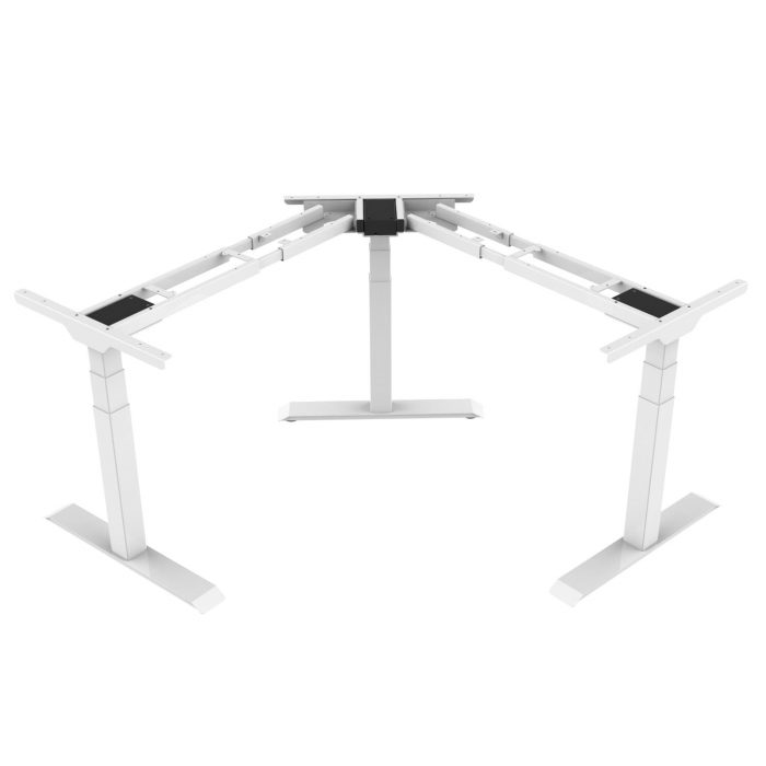 Höhenverstellbarer Schreibtisch Gestell Schreibtischgestell für Eckschreibtisch Pro+ mit Belastbarkeit bis 150 kg und 3 Motoren Kollisionsschutz LED-Anzeige in Weiß Draufsicht