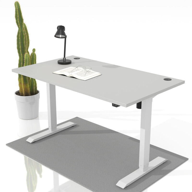 elektrischer-Schreibtisch grau basic mit heller Schreibtischplatte