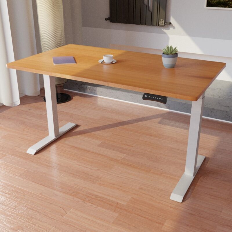 Höhenverstellbarer Schreibtisch JacksPro® elektrisch inklusive Eiche Tischplatte Tischgestell Weiß
