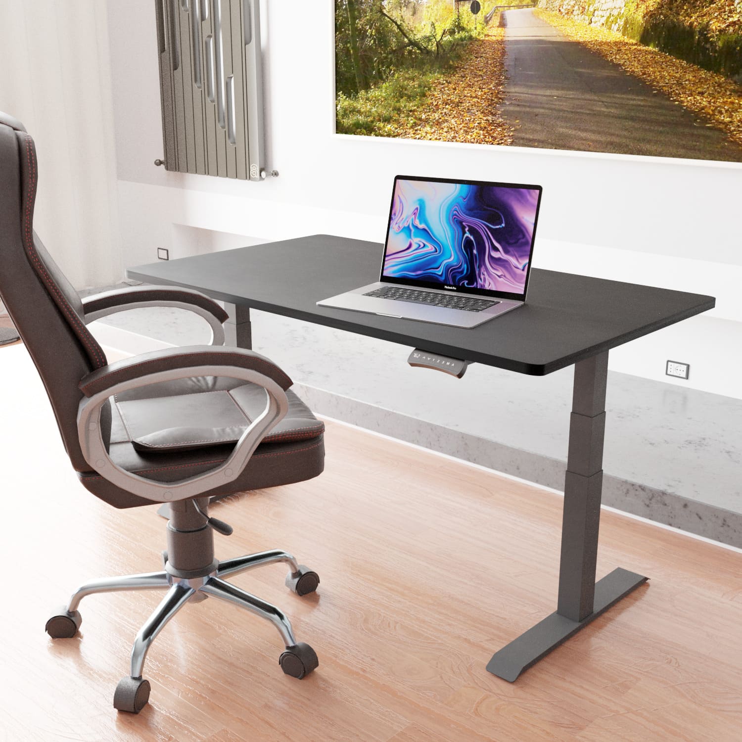 Höhenverstellbarer Schreibtisch JacksPro® elektrisch inklusive Schwarz Tischplatte Tischgestell Schwarz