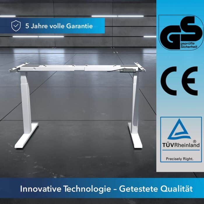 Schreibtischgestell in weiss mit Prüfzeichen TÜV und GS