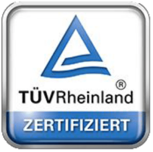 TÜV Rheinland Zertifikat für geprüfte Qualität der Office Jack Produkte höhenverstellbare Schreibtische und Büroartikel