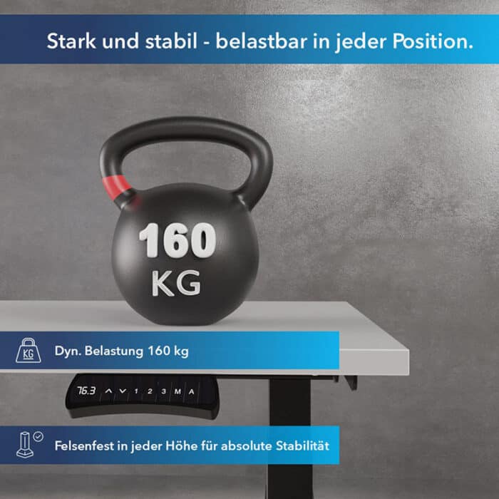 Darstellung Schreibtisch Advance mit extremer dynamische Tragkraft von 160 Kg