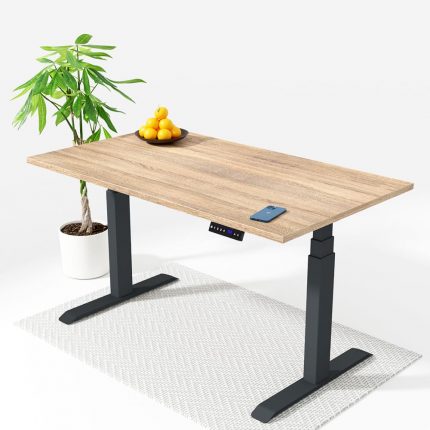 Höhenverstellbarer Schreibtisch mit Robson Eiche Tischplatte und Anthrazit Schreibtischgestell
