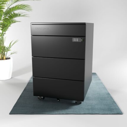 Rollcontainer in Metall und Schwarz mit elektronischem Zahlenschloss abschließbar