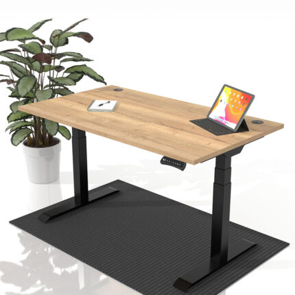 Schreibtisch elektrisch hoehenverstellbar advance grau mit halifax eiche Schreibtischplatte