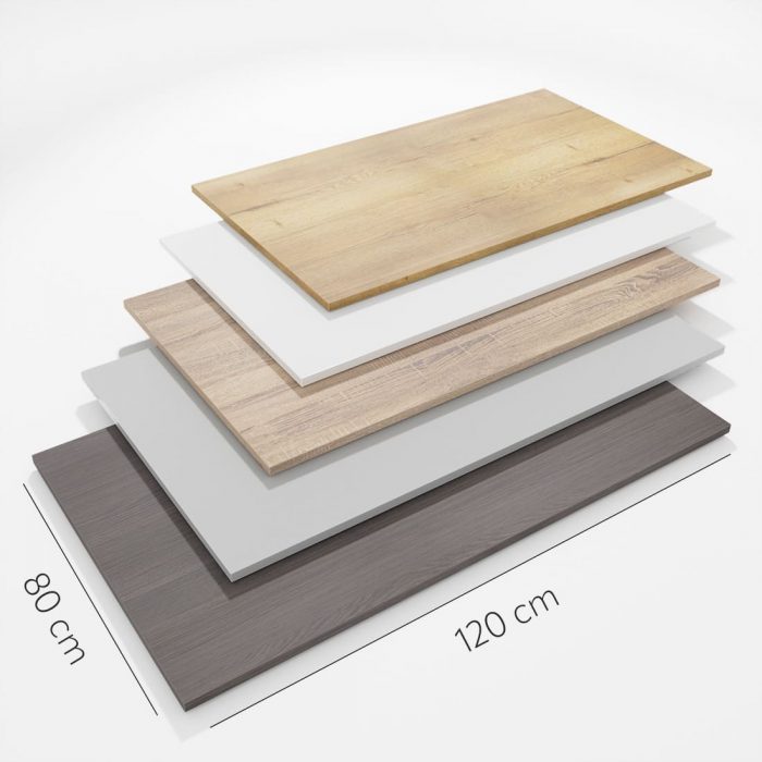 Tischplatten oder Schreibtischplatten in Holz Weiß und Grauem Muster gestapelt 120 x 80 cm