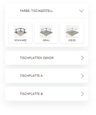 Screenshot von Auswahl Tischgestell im Konfigurator