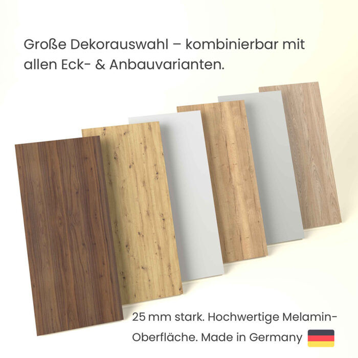 Tischplatten Varianten 4 Holzdekore und weiss lichtgrau