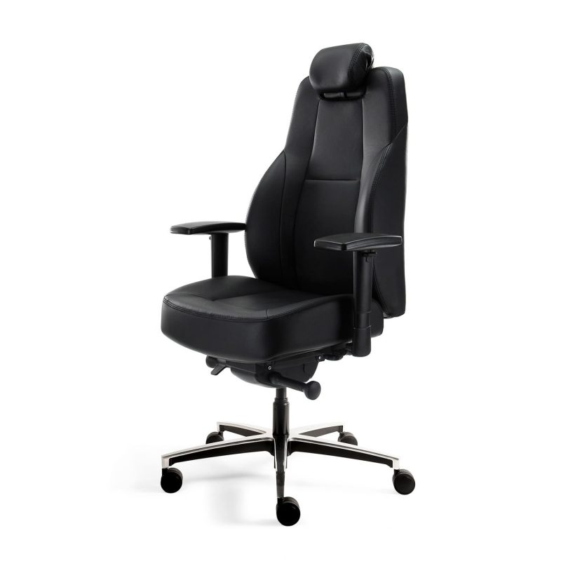 Ergonomischer Buerostuhl Leder Schwarz 200Kg Kopfstuetze Testsieger Schreibtischstuhl fuer große Menschen rechts vorne