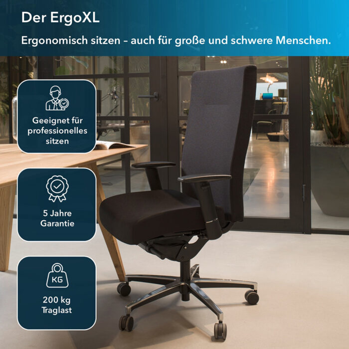 Ergonomischer Bürostuhl für schwere und große Menschen mit 200 KG Belastbarkeit