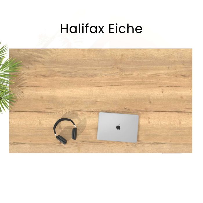 Schreibtischplatte fuer bessere Sicht auf das Dekor Halifax Eiche