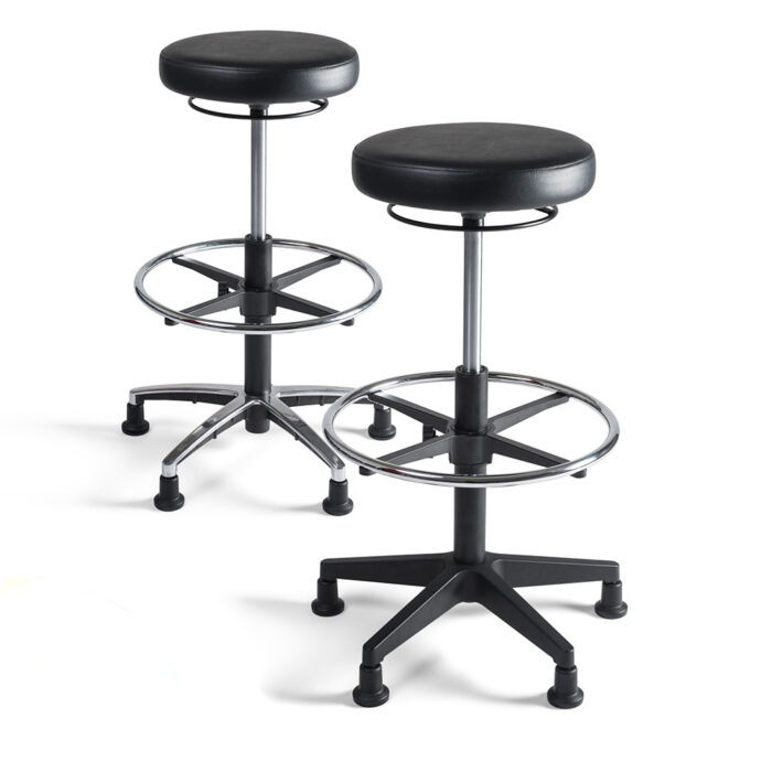 Arbeitshocker-hoch-Leder-hoehenverstellbar-Schwarz-aluminium-kunststoff-fusskreuz
