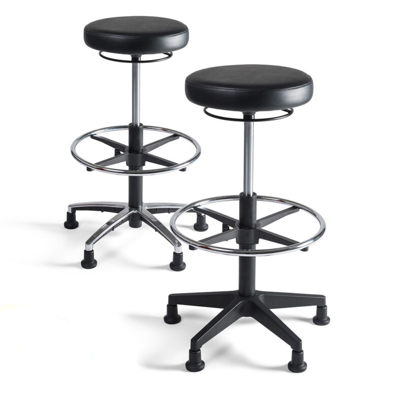 Arbeitshocker-hoch-Leder-hoehenverstellbar-Schwarz-aluminium-kunststoff-fusskreuz