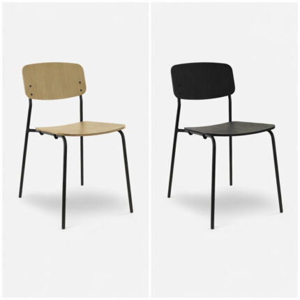 Rustikaler Holzstuhl in schwarz und in Eiche