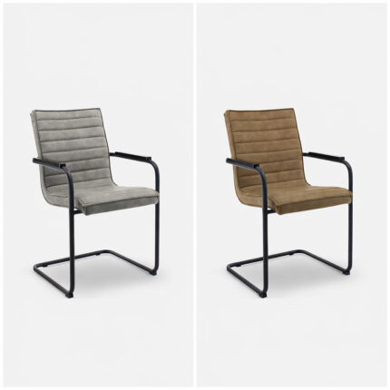 Freischwingerstühle in Kunstleder Cognac und Grau mit Bakelit-Armlehnen in schwarz