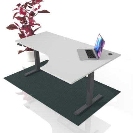 Höhenverstellbarer Bürotisch mit anthrazit Tischgestell und Lichtgrauer Tischplatte Curved gebogener Innenseite für mehr Komfort und Ergonomie