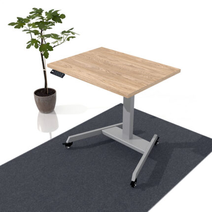 Höhenverstellbarer Schreibtisch Klein auf Rollen graues Tischgestell EIche TIschplatte