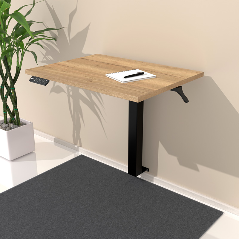 Schreibtisch Wandmontage klappbar mit Eiche Tischplatte und schwarzem Gestell aufgeklappt