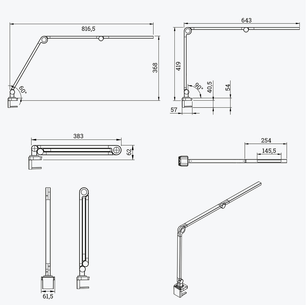technische Zeichnung der Schreibtischlampe