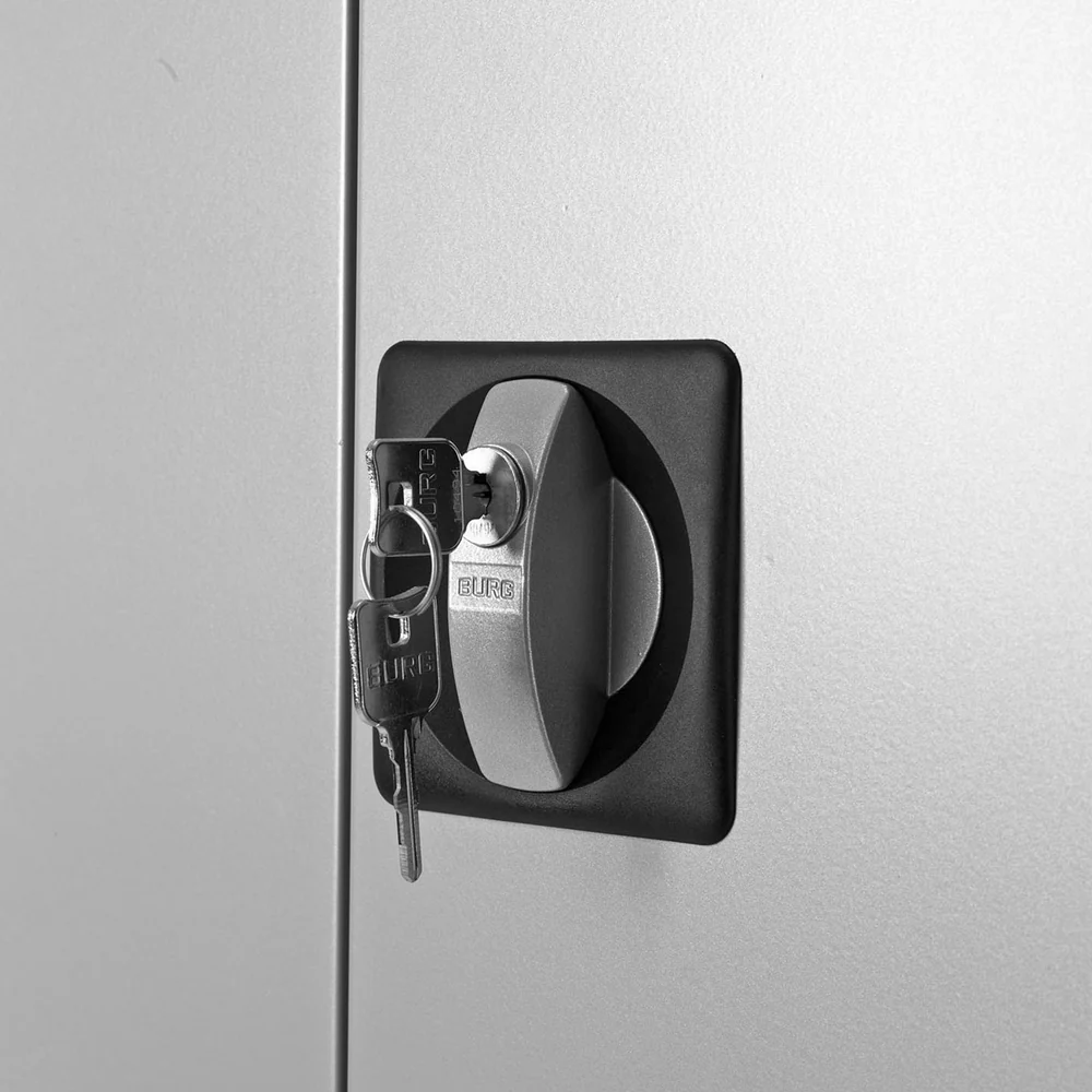 Stahl-Aktenschrank Drehzylinderschloss im Detail Stahl-Aktenschrank Drehzylinderschloss im Detail