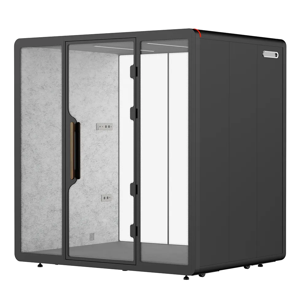 meeting-pod-buero-schallschutzkabine-Schwarz-Raum-in-Raum-System Meeting Pod Büro – Schallschutzkabine für 4 Personen in Schwarz