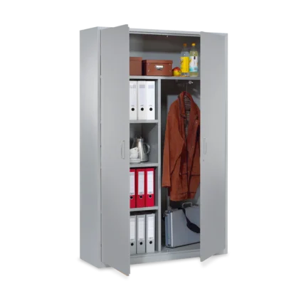 Aktenschrank Holz & Stahl mit Kleiderstange, 5 OH in Grau