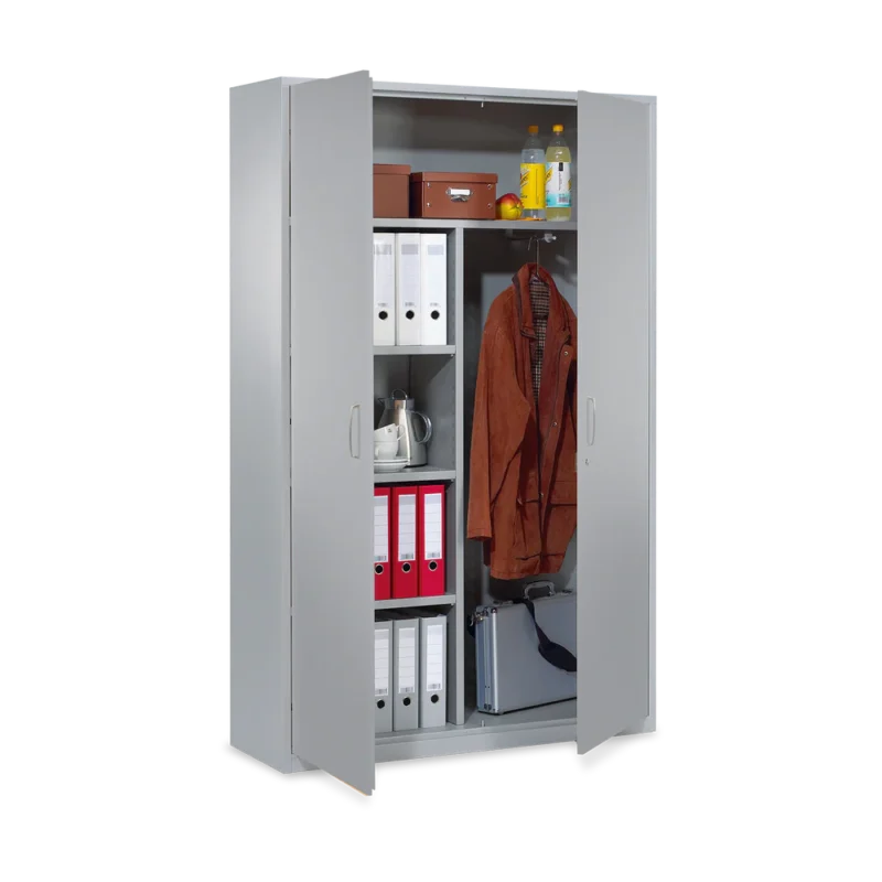 Aktenschrank Holz & Stahl mit Kleiderstange, 5 OH in Grau