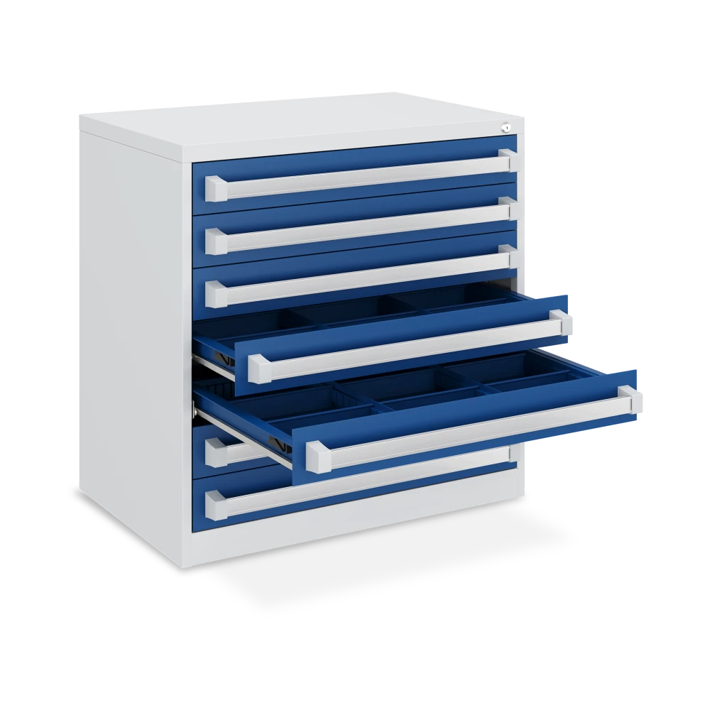 schubladenschrank-7-schubladen-schmal-enzianblau schubladenschrank 7 schubladen schmal enzianblau