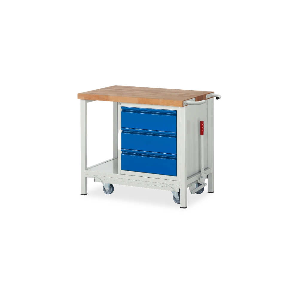 05_8157I6-107B4F.11 Fahrbare Werkbank Basic-8 absenkbar – 3 schubladen (750 mm–2 – Detailansicht