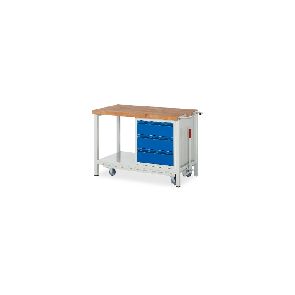 05_8157I6-127B4F.11 Fahrbare Werkbank Basic-8 absenkbar – 3 schubladen (750 mm–2 – Detailansicht