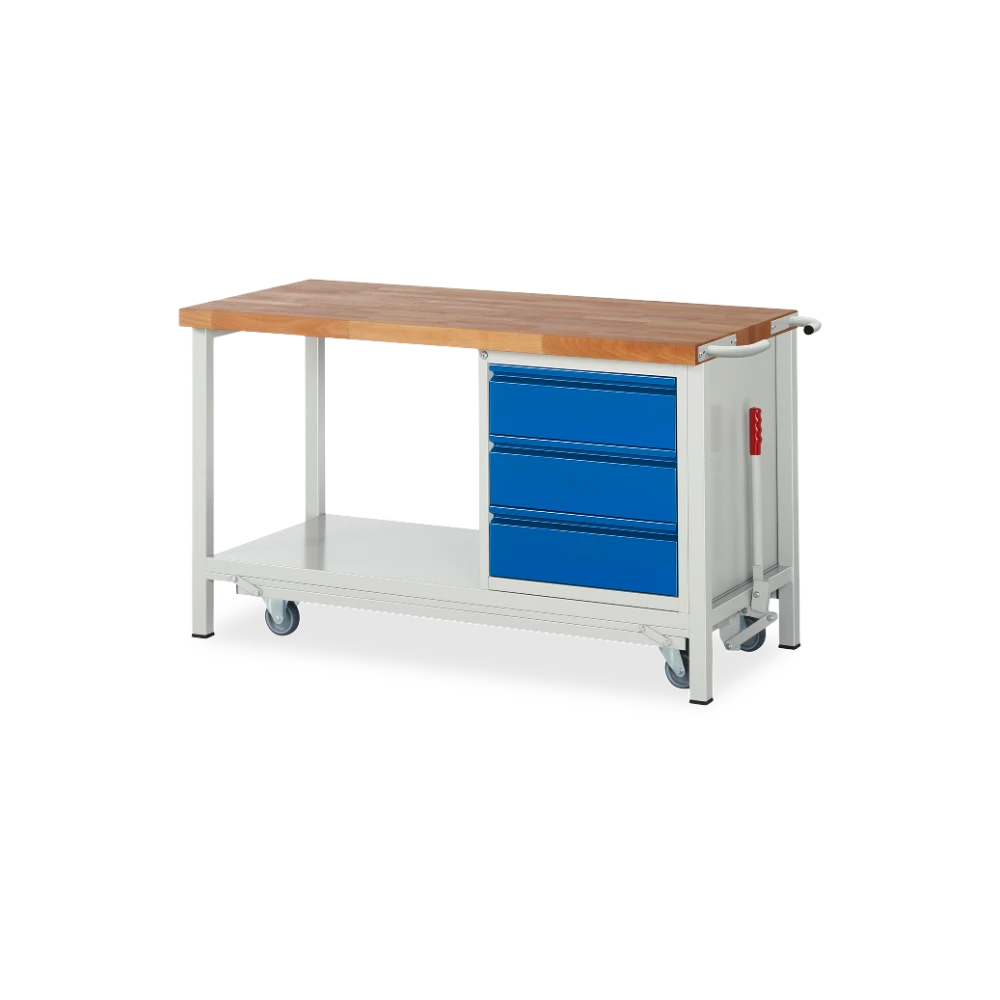 05_8157I6-157B4F.11 Fahrbare Werkbank Basic-8 absenkbar – 3 schubladen (750 mm–2 – Detailansicht
