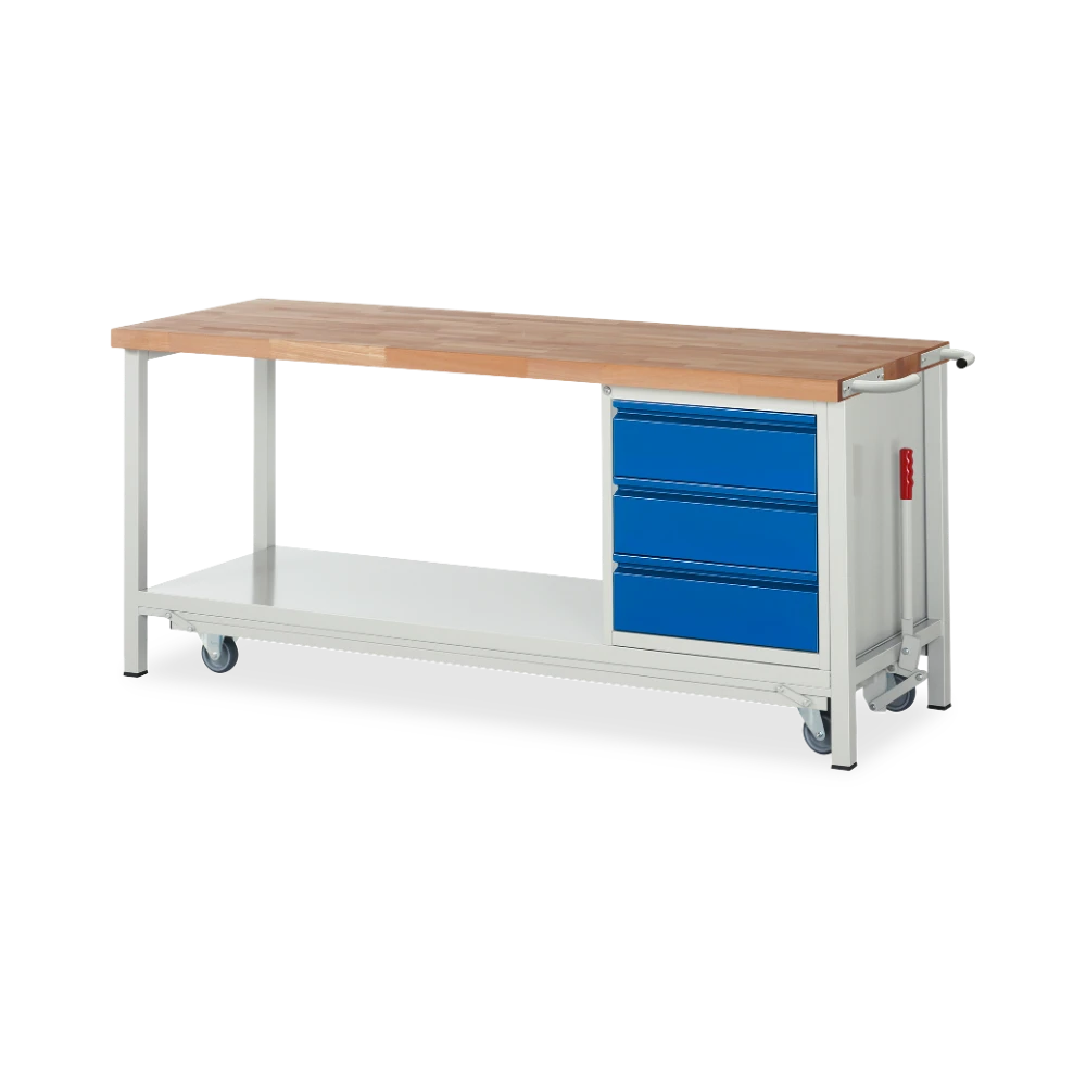 05_8157I6-207B4F.11 Fahrbare Werkbank Basic-8 absenkbar – 3 schubladen (750 mm–2 – Detailansicht