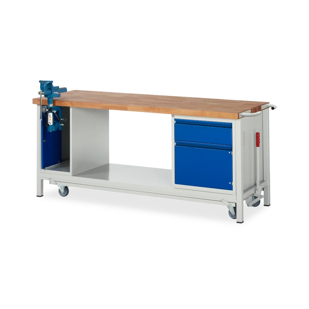 05_8181I6-207B4F.11 Fahrbare Werkbank absenkbar – Serie Basic 8, inkl. Schraubst – Detailansicht