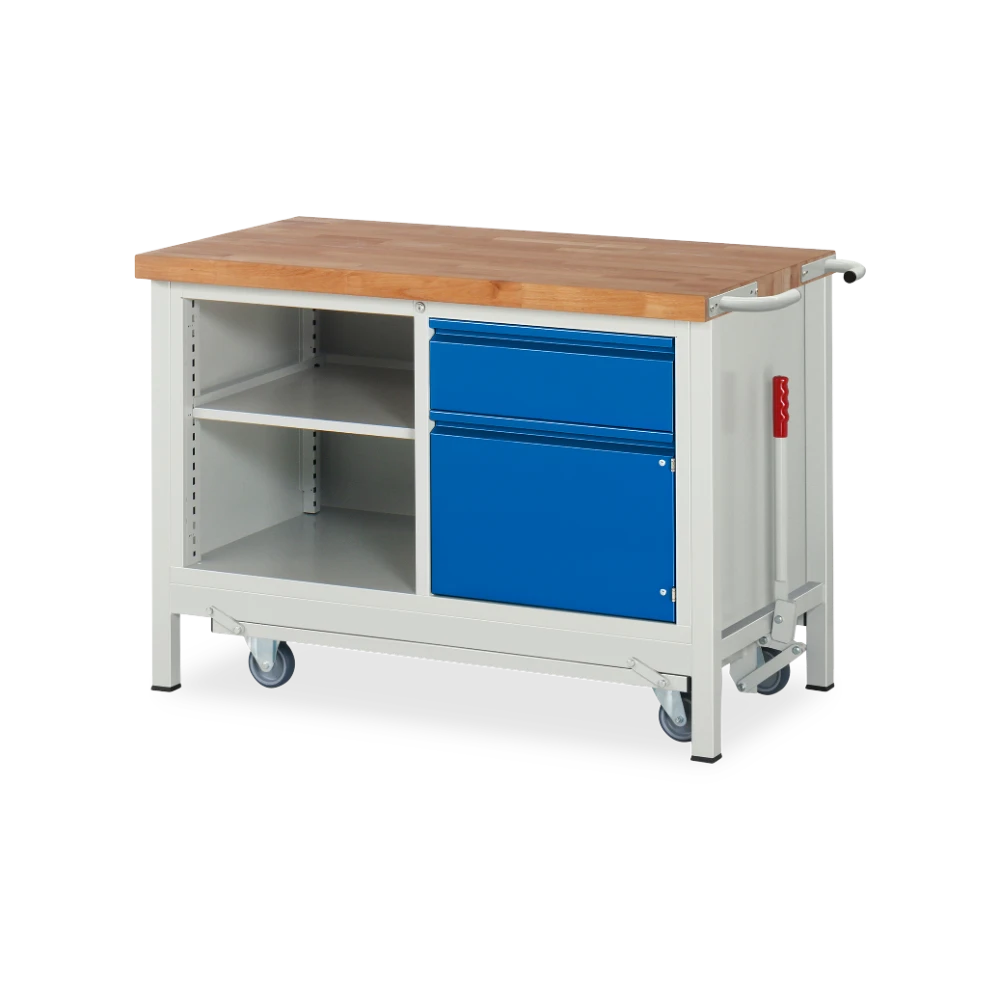 05_8461I2-127B4F.11 Fahrbare Werkbank Basic-8 absenkbar – Fach Schublade Tür (12 – Detailansicht