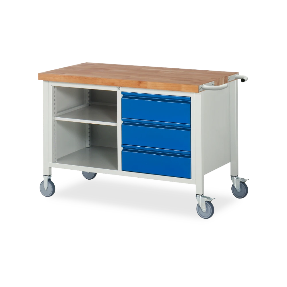 05_8462I2-127B4S.11 Fahrbare Werkbank Basic-8 absenkbar – Fach 3 schubladen (125 – Detailansicht