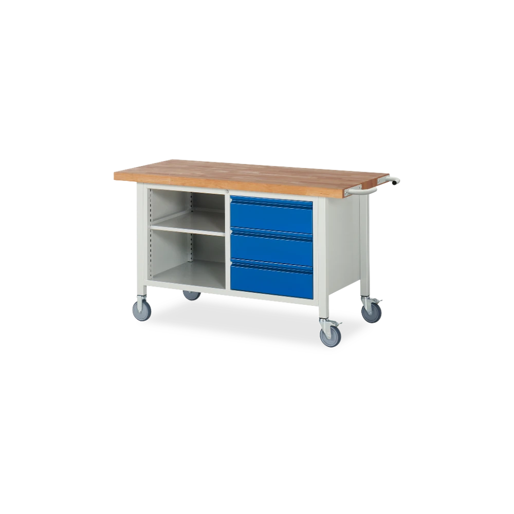 05_8462I2-157B4S.11 Fahrbare Werkbank Basic-8 absenkbar – Fach 3 schubladen (125 – Detailansicht