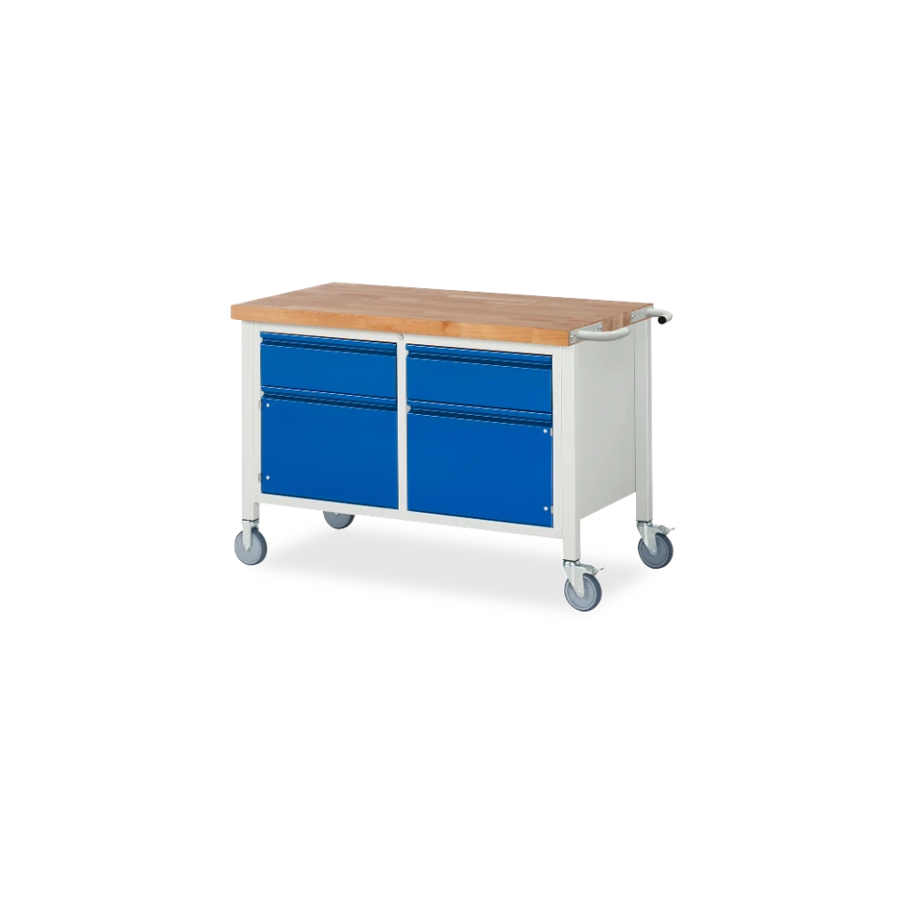 05_8466I2-127B4S.11 Fahrbare Werkbank Basic-8 absenkbar – 2 schubladen 2 tueren – Detailansicht