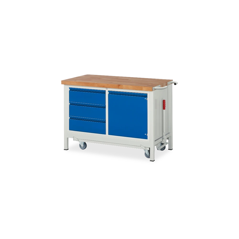 05_8468I2-127B4F.11 Fahrbare Werkbank Basic-8 absenkbar – 3 schubladen 1 tuer (1 – Detailansicht