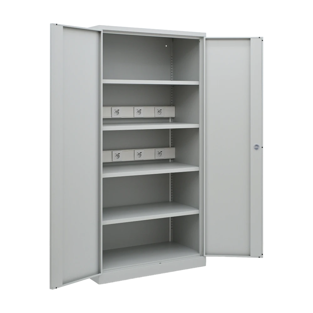 AKKULADESCHRANK-STAHL-920x500x1960-1S_03 Stahl-Steckdosenschrank 920 × 500 – Laden hinter Stahltüren – Detailansicht