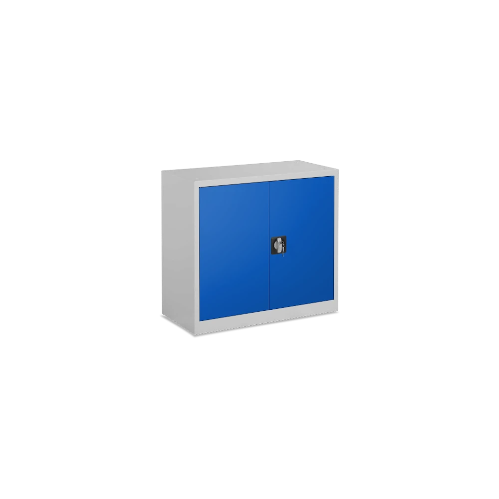 AKTENSCHRANK_STAHL_1-5-OH_800-BREIT_380-TIEF_GESCHLOSSEN_7035-5010 Aktenschrank aus Stahl 800 × 380 mm, 2 OH – Beistellhöhe (80