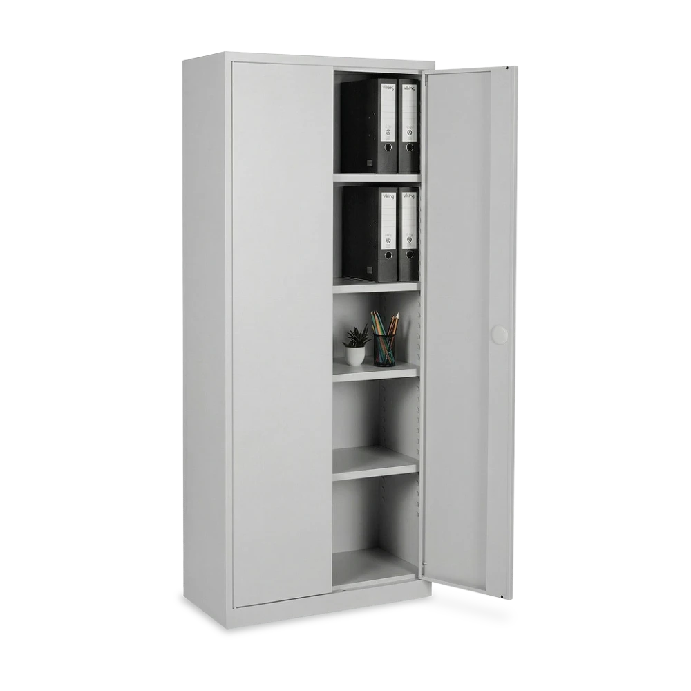 AKTENSCHRANK_STAHL_4-5-OH_600-BREIT_380-TIEF_OFFEN_7035-7035 Aktenschrank aus Stahl 600 × 380 mm, 4,5 OH (600 × 380 × 180