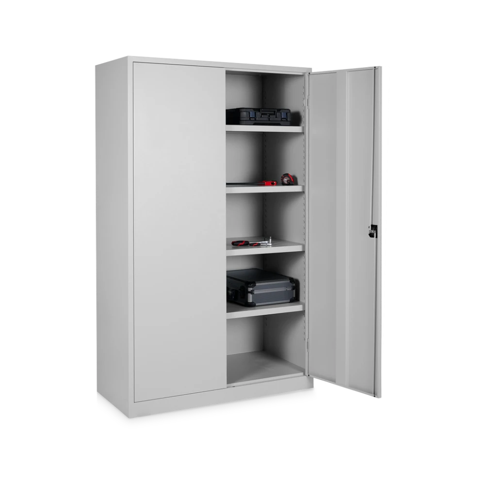 AKTENSCHRANK_STAHL_5-OH_1200-BREIT_500-TIEF_OFFEN_7035-7035 Aktenschrank aus Stahl 1200 × 500 mm, 5 OH (1200 × 500 × 195