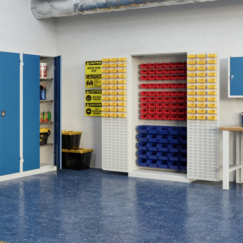 BES_WERKSTATTSCHRANK-BOXEN_IMG-03 Werkstattschrank mit Lochwand und Boxen (1000 × 450 × 1940 m – Detailansicht