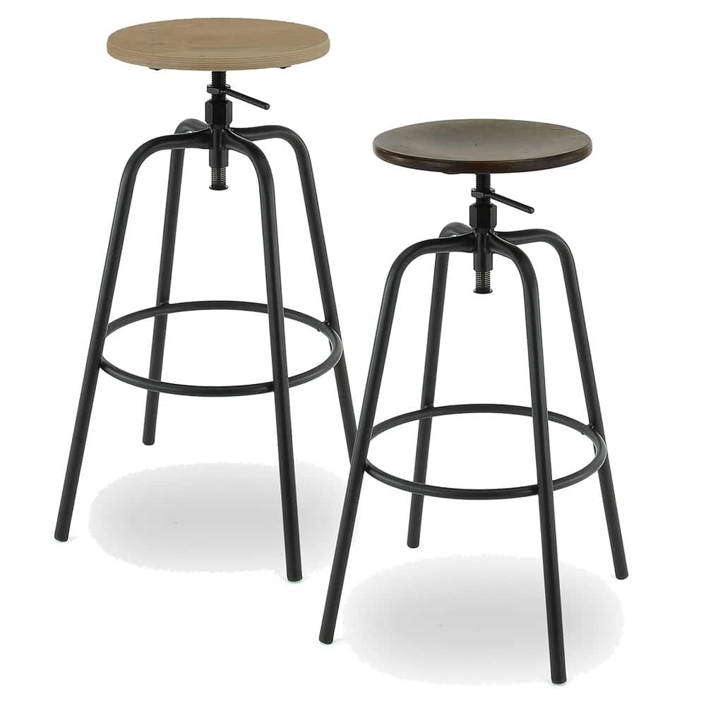 Barhocker-drehbar-ohne-Lehne-mit-4-Beine-hoch-titelbild Barhocker ohne Lehne, Drehbar, Holz, Vintage mit 4 Beine Hoc