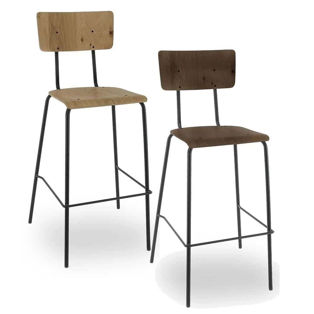 Barhocker-mit-Lehne-Holz-Eiche-Halifax-und-Darkwood Barhocker mit Lehne, Holz, 2er Set, Vintage