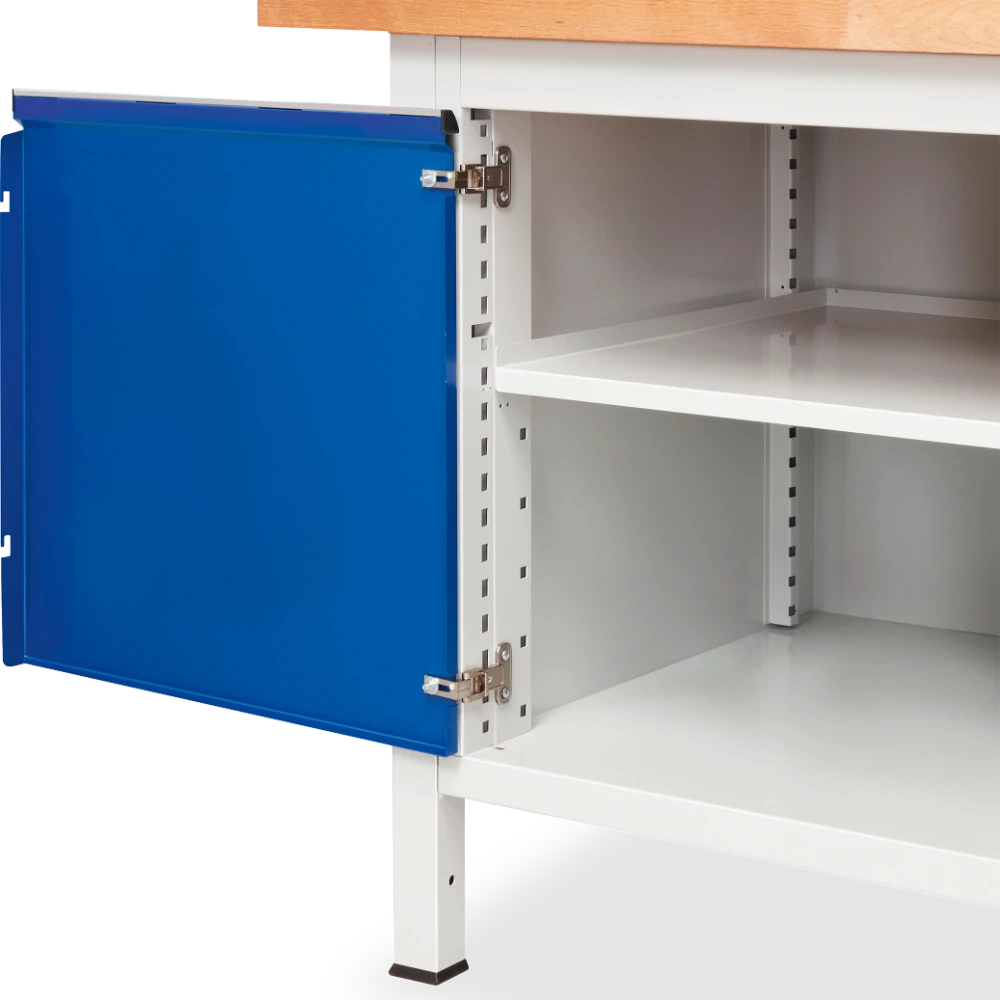 Detail-Tuere Fahrbare Werkbank Basic-8 absenkbar – 3 schubladen 2 tueren – Detailansicht