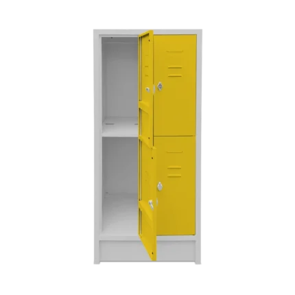 Schulspind 2 Abteile, je 2 Fächer – 1600 mm, Türen Zinkgelb – Detailansicht