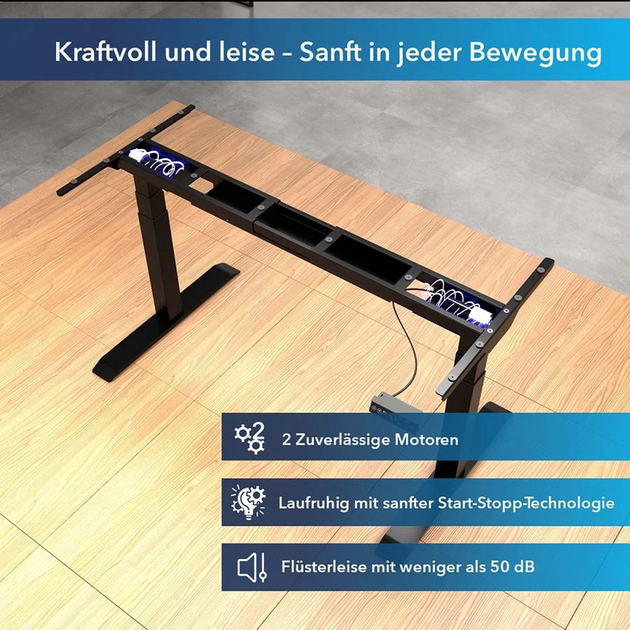Hoehenverstellbarer-Schreibtisch-mit-2-zuverlaessigen-Motoren-sanfter-Start-Stopp-Technologie-und-fluesterleisem-Betrieb-mit-weniger-als-50-dB_ Elektrisch Höhenverstellbarer Bürotisch elektrisch "Pro" - C
